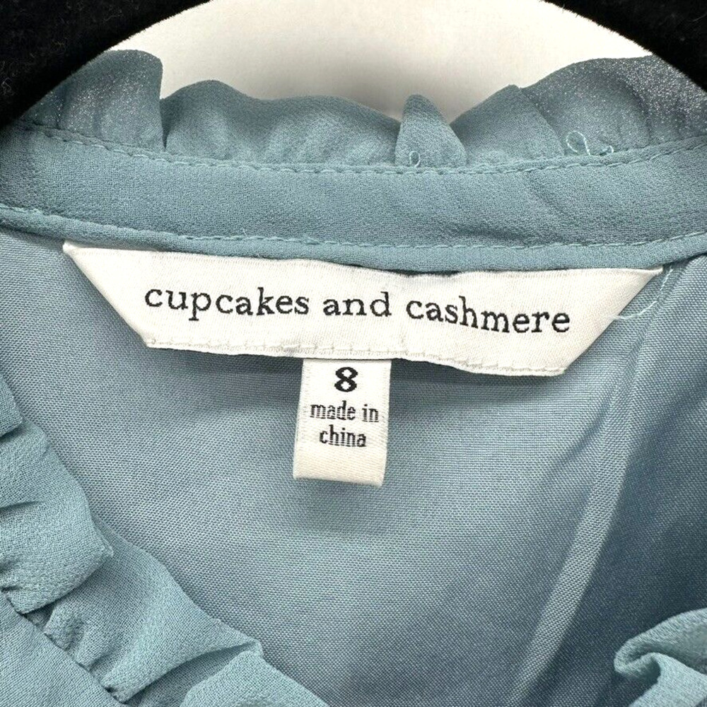 Cupcakes & Cashmere Hastings Ruffle Dress Womens 8 Fit Flare Blue Pleated Dainty - Picture 5 of 12